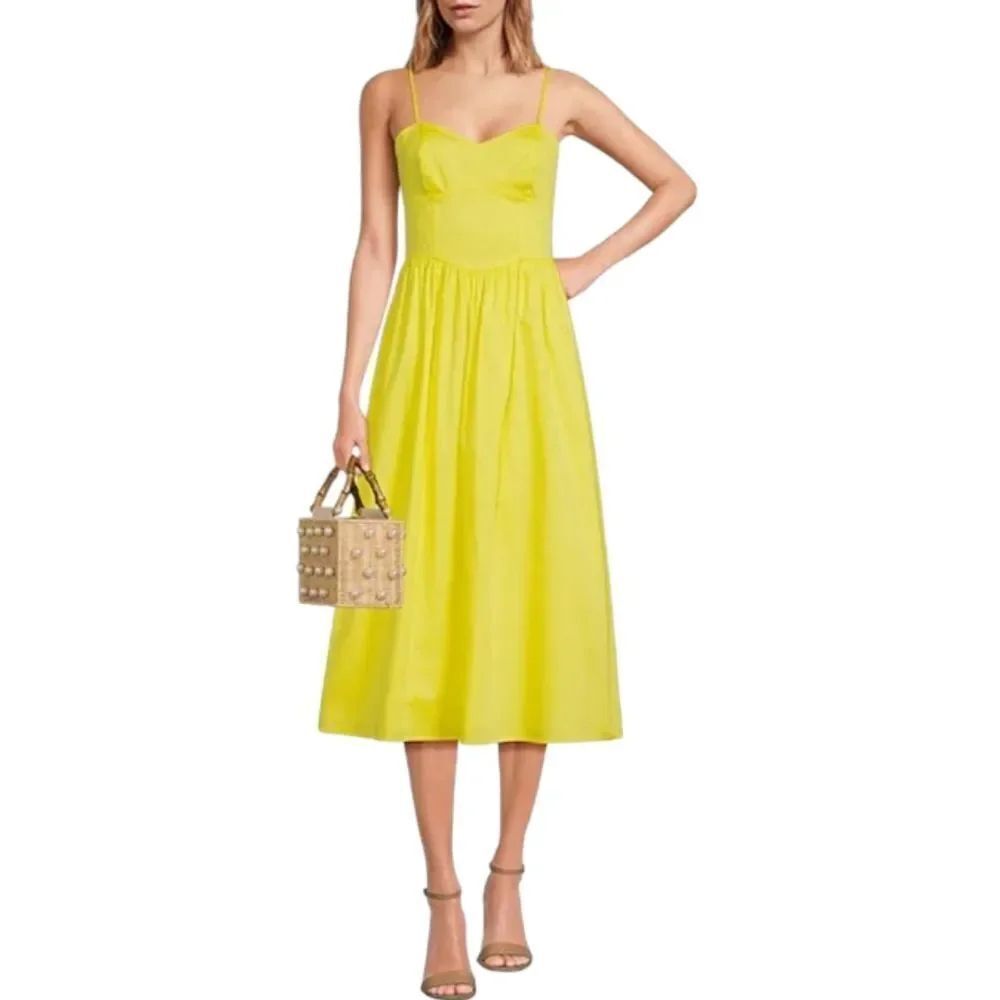 French Connection Womens Florida Corset Seamed Cotton Maxi Dress Blazing Yellow